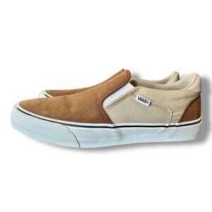 Vans® Asher DX Men's Slip-On Shoes canvas Suede Brown Cream Retro Preppy